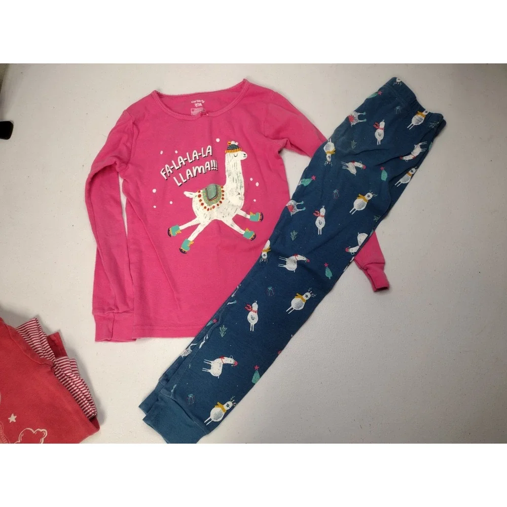 Carters Girls Pajama Set Bundle 3-Pack Size 7 Llama Butterfly Love My Family Red